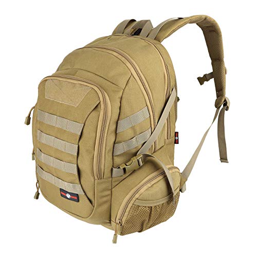 FOCUHUNTER Taktischer Rucksack 45L Wanderrucksack Leichte wasserfeste Multifunktionaltasche Trekkingrucksack Radfahren Klettern Bergsteiger Outdoor Sport Daypack Bag (Khaki) Cover