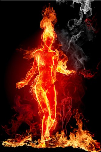 STARTONIGHT Canvas Wall Art Hot Girl Red Fire, Red Framed Wall Decor 32 by 48 Inches