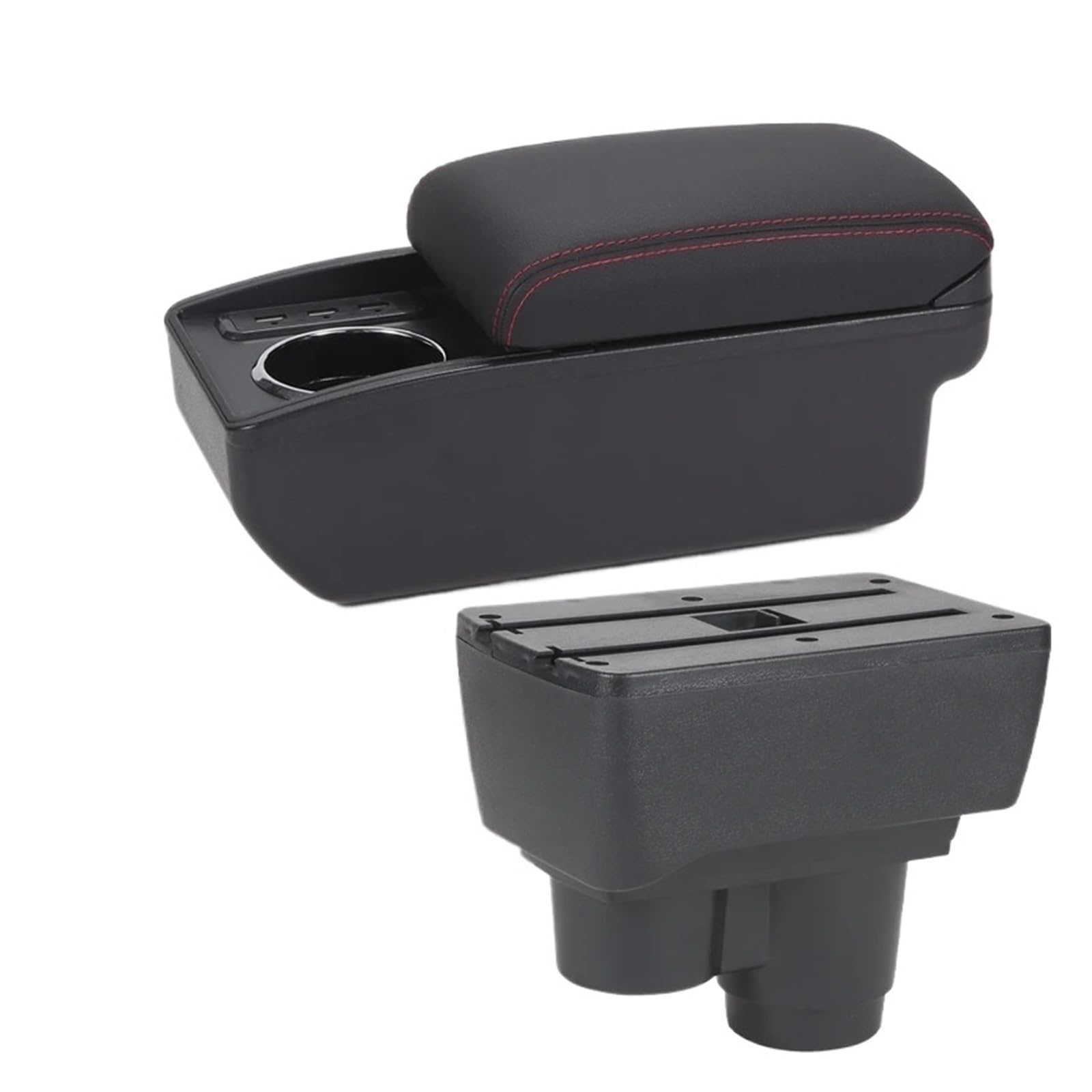 Umdjju B1 Black Red 6Usb For Duster 2019-2024 Armrest Dedicated Retrofit Interior Storage Box Car Accessories Car Centre Console Armrest Box(B1 Black Red 6Usb)