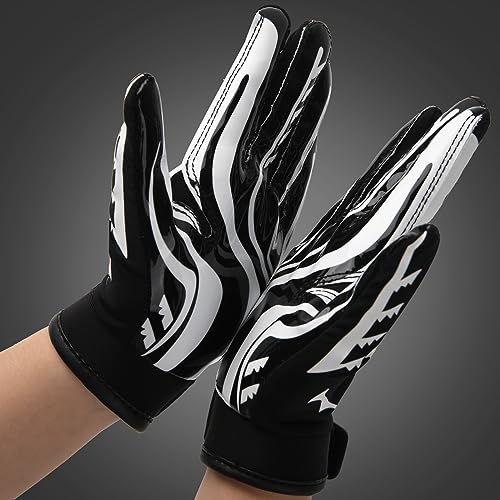 RSPGO Kids Football Gloves Youth Enhanced Grip Silicone Wide Receiver Gloves,Sporty Black M/L - Thumbnail 2