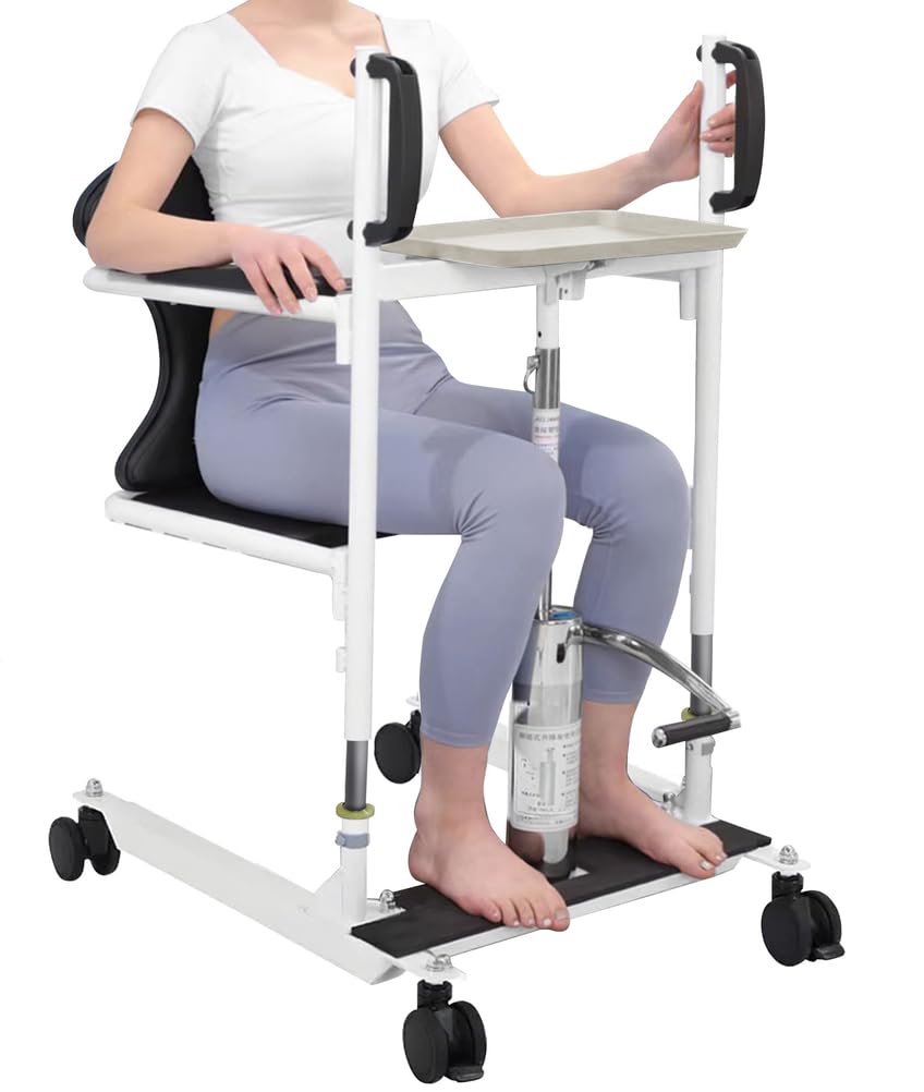 Sollevatore Idraulico 5 in 1 con Sedile Diviso a 180°, Sedia di Trasferimento, Sedia per Disabili, Regolabile in Altezza, Sollevatore di Trasferimento dal Letto alla Doccia/WC/Auto