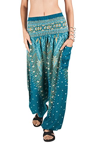 Joob Joob Women s Flowy Boho Pants Harem Loose Yoga Pants Casual Bohemian Hippie Pajama Lounge Comfy Elephant Pajama Pants Turquoise