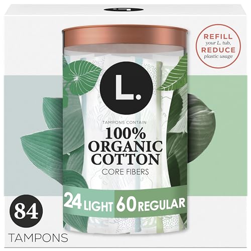 L. Cotton Tampons Light/Regular Absorbency Multipack, Contains an Organic Cotton Core, Made Without Synthetic Pesticides, or Fragrances, 84 Count