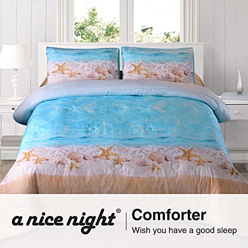 A Nice Night Boho Bohemian Comforter Set, Sand Star Ocean Beach Printed, Soft Microfiber Queen Bedding Set,Blue Queen - Image 7