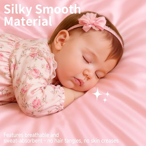 Image of 2 Pack Satin Crib Sheets Girl, Silky Baby Sheet 52''x28''x8'' Great for Sensitive Hair, Fitted Toddler Bed Cover (Pink & Purple)