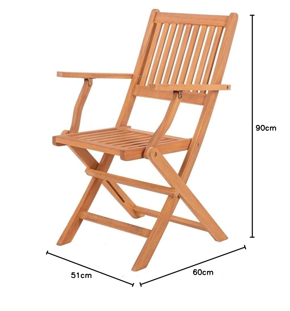 LOLAhome Silla de jardín Resistente y Plegable, con reposabrazos | De Madera natual sostenible de Acacia con FSC | para Exterior, jardín, terraza, balcón o Piscina | Kate