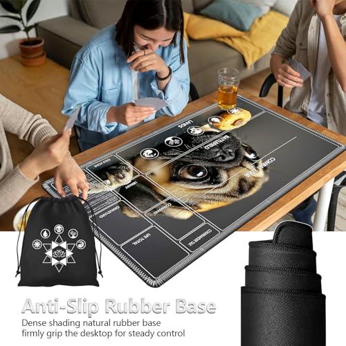 Image of for MTG Playmat with Card Storage Bag,Non-Slip Rubber Base & Smooth Surface 24x14in,Beginner-Friendly Magic Mat for Commander Deck,Cute Dog