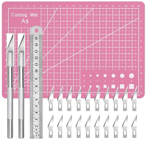 Craft Knife Precision Hobby Knife Kit with 2 Exacto Knife and 20 PCS Exacto Blades for DIY Art Work Cutting, Hobby, Scrapbooking, Stencil (Pink)