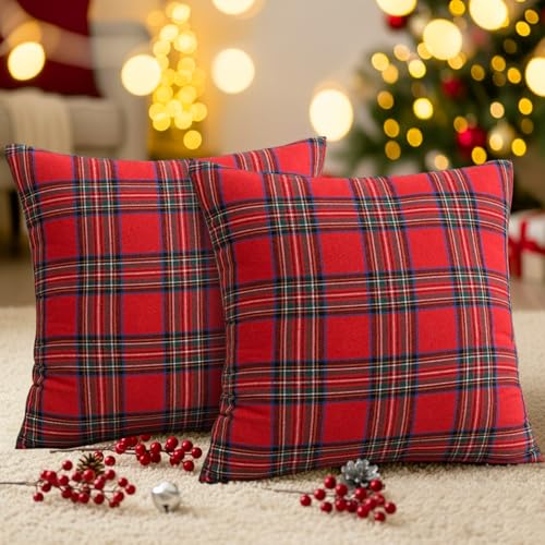 PLODAXE Kissenbezug Weihnachten 45x45cm, 2er Set Kariert...