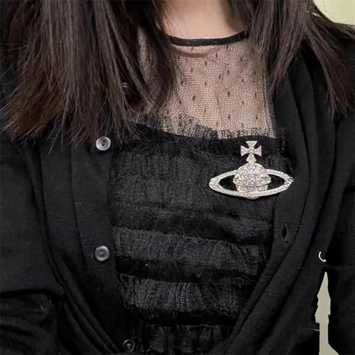 Image of Dreuyet Saturn Planet Brooch Pin for Women Ladies Dainty Rhinestone Star Lapel Pin Cubic Zirconia with Crystal Planet Brooch Fashion Dress Accessories Jewelry for Suit Clothing Jackets Badges