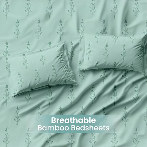 Image of Mush Bamboo King Size Bedsheet with 2 Pillow Covers | 100x106 in | 300 TC Floral Printed Bedsheet for Double Bed King Size | Ultra Soft & Anti-Microbial King Size Bed Sheet | Pack of 1, Aqua Blue