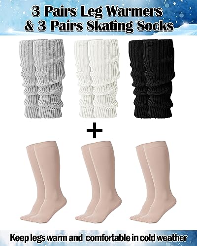 Chuarry 6 Pairs Skating Leg Warmer Sets for Women Girls Knit Long Leg Warmers Socks Calf Socks Set for Ice Figure Skating2