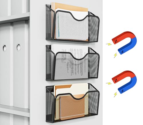 EKNITEY Lot de 3 porte-documents magnétiques – Organiseur de fichiers magnétique sans perçage pour magazines et papiers à suspendre pour bureau et maison