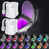 Riaxuebiy LED Toilette Nachtlicht,PIR-Sensor Licht, Auto ON/Off, Kabellose LED WC Beleuchtunglicht Batteriebetriebene Toilettenlicht (16 Farbe-A, 2 Stück)