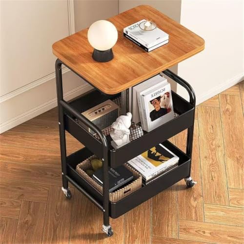 Image of Snack Cart with Wheels, Rolling Kitchen Cart, 3-Tier Metal Rolling Utility Cart, Storage Cart, Lockable Wheels, Movable Storage Organizer Trolley for Kitchen, Office, Bedroom, Living Room