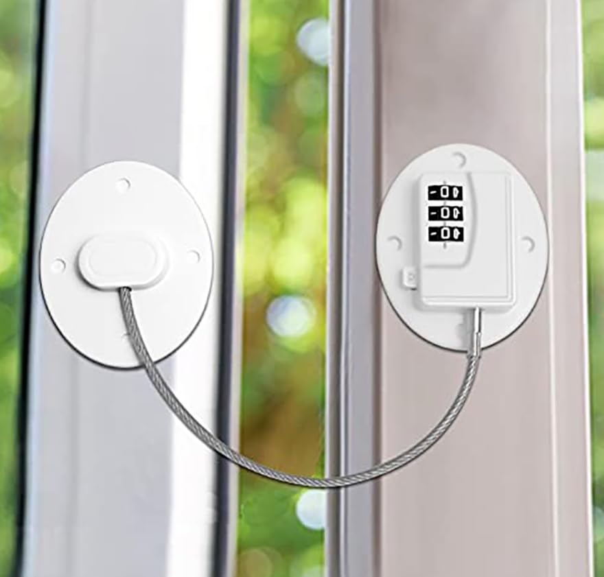 Luminexia Restrictor Ventana de Seguridad,Cerraduras de Ventana,Limitador Ventana Window Safety Lock,Cable de Bloqueo de Seguridad para Niño,Cerradura para Puerta de Frigorífico con Codigos
