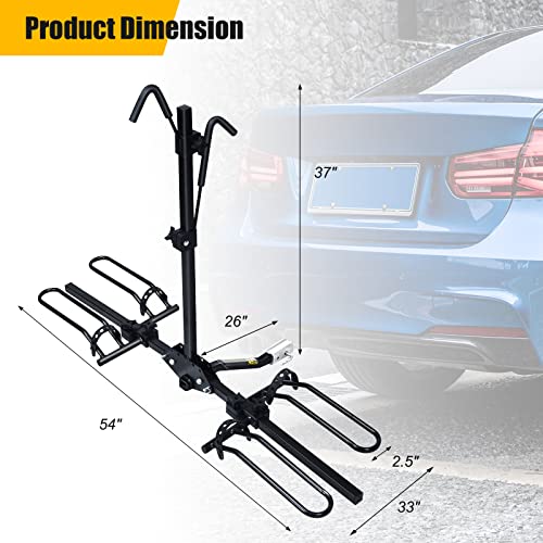 Gymax 2 Bike Hitch Mount Platform, Folding Bike Rack With Adjustable Frame Hooks For 20”-26” Tires, Heavy Duty Vehicle Bicycle Carrier For 1-1/4" And 2" Hitch Receiver #TOP3