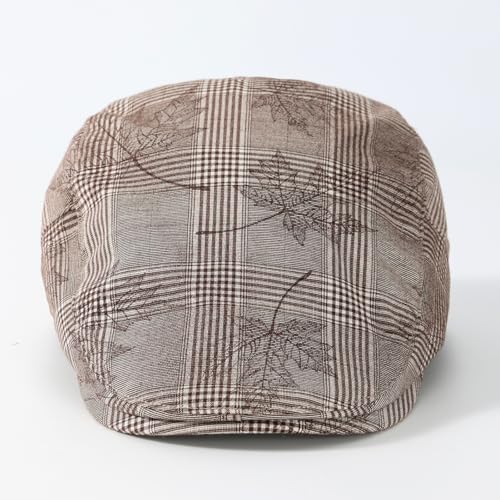 Image of Quanhaigou Men's Cotton Flat Ivy Gatsby Newsboy Driving Hat Adjustable Irish Cabbie Ivy Driving Hunting Cap (Maple Leaves Khaki)