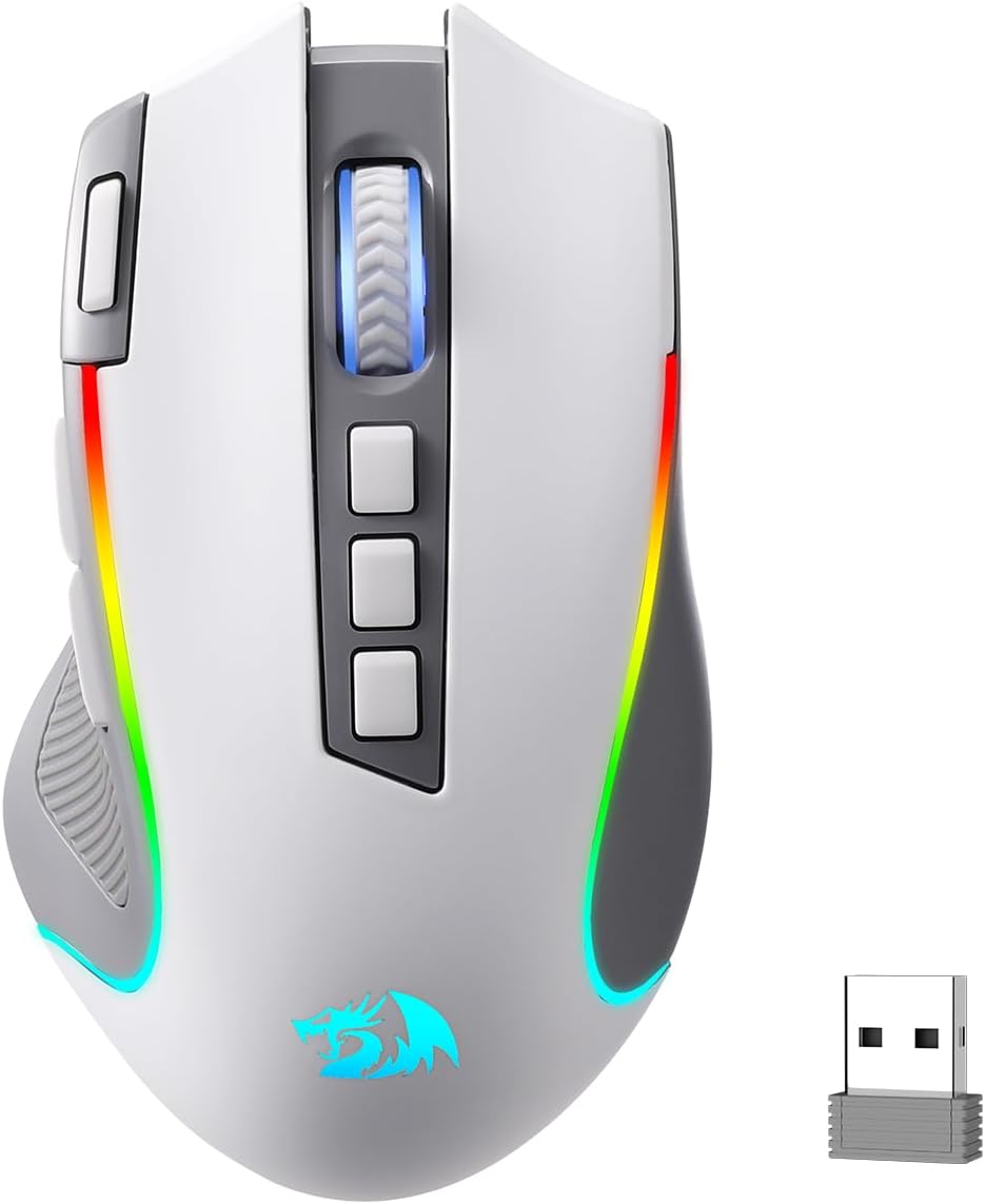 Redragon M612 Wireless RGB Optical Gaming Mouse 8000 DPI Remapping Keys | Cable-Free 0 Delay, Redefine Keybinding Macro, Vibing Backlight, Ergonomic Grip Body Comfort