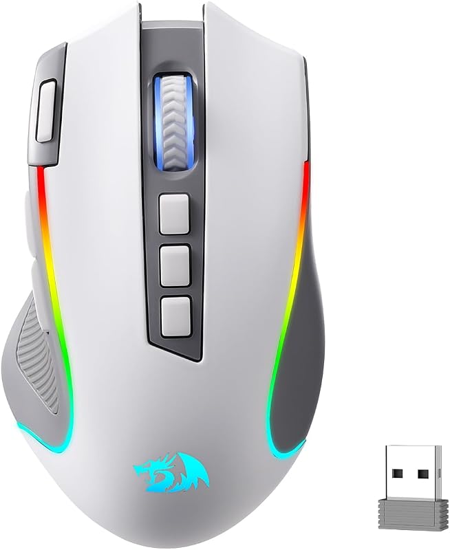 Redragon M612 Wireless RGB Optical Gaming Mouse 8000 DPI Remapping Keys | Cable-Free 0 Delay, Redefine Keybinding Macro, Vibing Backlight, Ergonomic Grip Body Comfort