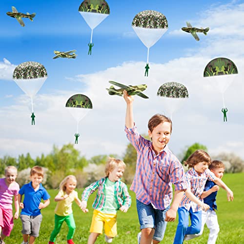 Jerify 20 Pcs Parachute Toys and Camouflage Foam Airplanes Set, Parachute Army Men Toys Army Hand Throw and Foam Glider for Boys Outdoor Party Favors (Camouflage)