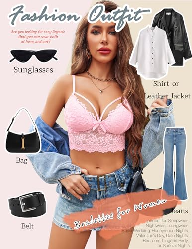 Image of Avidlove Lace Bralette for Women Lingerie Spaghetti Adjustable Strap Tank Camisole Crop Top