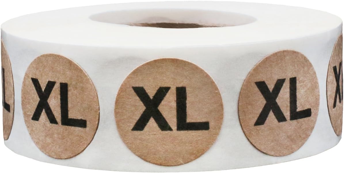 Natural Kraft Circle Extra Large XL Clothing Size Stickers for Apparel, 0.75 Inch Round Adhesive Size Labels, 500 Total Stickers on a Roll for Boutique and Inventory Organization – Made in the USA