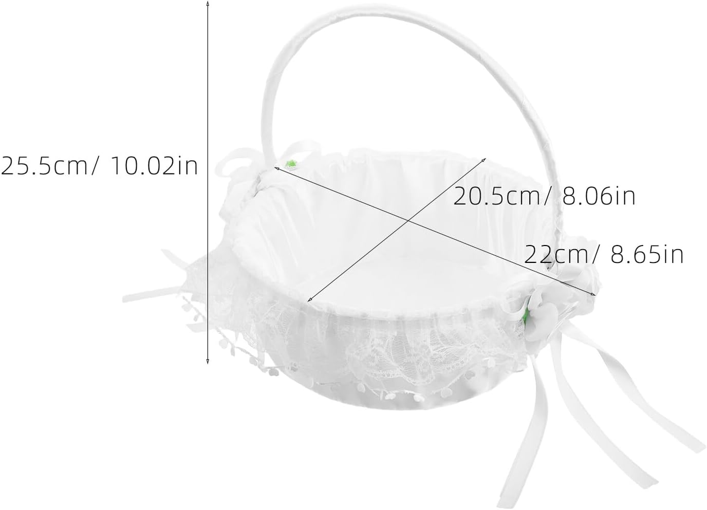 FUOYLOO Wedding Flower Basket with Handle Lace Decorative Storage Basket White for Wedding Ceremony Party Supplies