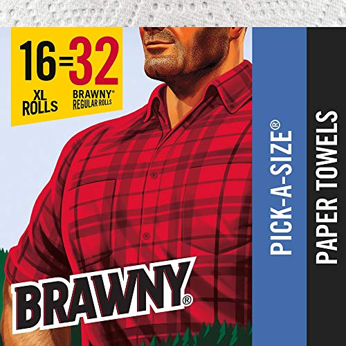 Image of Brawny Paper Towels, 16 XL Rolls, Pick-A-Size, White, 16 = 32 Regular Rolls
