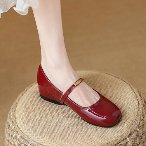 Women's Patent Leather Wedge Heel Mary Janes Comfor Strap Dress Flats for Work Business Wedding Party4