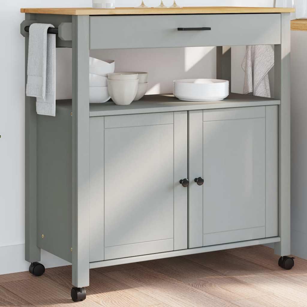 Carro de cocina Monza de madera de pino maciza, 84 x 40 x 88,5 cm, con espacio de almacenamiento y estante, carrito de servicio con cajón, para cocina, comedor, salón y balcón