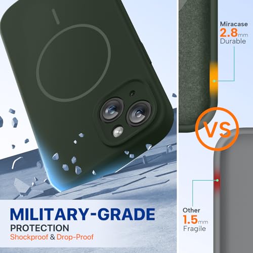 Image of Miracase Magnetic for iPhone 15 Plus Case, [Soft Anti-Scratch Microfiber Lining], Compatible with MagSafe, Liquid Silicone Shockproof Drop Protection Phone Case for 15 Plus, Dark Green