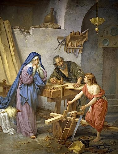 Poster toile 50x70 cm Joseph et Jésus menuiserie Cesare Maccari
