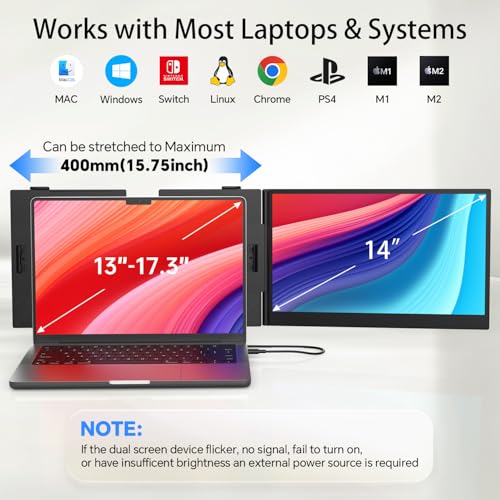 Image of 14 inch Laptop Screen Extender, Ultra-Thin 0.17 inch FHD 1080P IPS Portable Monitor for Laptop, Dual Monitor Extender, Plug & Play, Work with Windows /Mac /Chrome, Fits 13 inch-17.3 inch Laptops