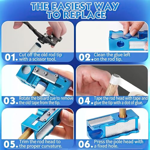 11-in-1 Pool Cue Tip Repair kit, Professional All-in-One Pool Stick Tip Tool for Shaping, Replacement, Maintenance. Tips Shaper & Scuffer kit, Pool Cue Trimmer (Blue Aluminum) - Image 3
