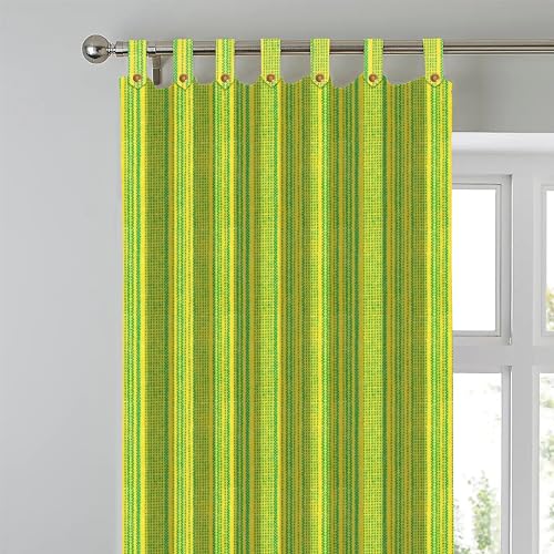 Image of Yaweh Cotton Striped Room Darkening Loop Type Window Curtain- 4 Ft X 5 Ft Set of 2 Pieces(Green), Opaque, Tab Top Curtains (Green, Window)