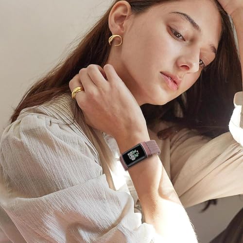 Issinlky Nylonowa pleciona opaska kompatybilna z Fitbit Charge 6/5, elastyczna magnetyczna opaska z klamrą dla Fitbit Charge 5/6 Kobiety Mężczyźni