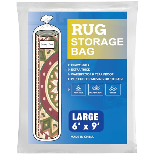 Plastic Rug Storage Bag with Zip Tie,4 Mil Heavy Duty 6' x 9', Ideal for Moving, Packaging, and Storage (Large)