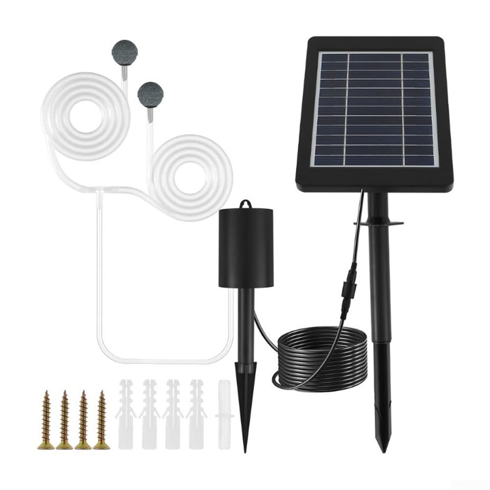 Pompa ad aria solare da 6 V 5 W con batteria da 2200 mAh per acquari, laghetti, acquari, silenzioso, sistema aeratore esterno, nero