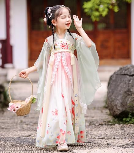 Vestido Hanfu chino para niñas, disfraz estilo antiguo con print floral miniatura 3