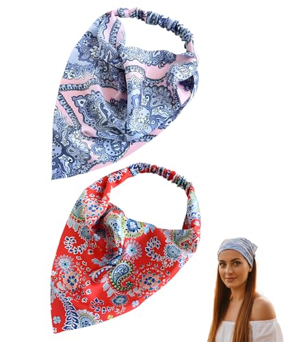 Image of Bandanas For Women, Boho Triangle Headbands, Floral Bandanas Headscarf Chiffon Hairbands Elastic Hair Scarf Boho Headbands Hair Accessories For Women Girls