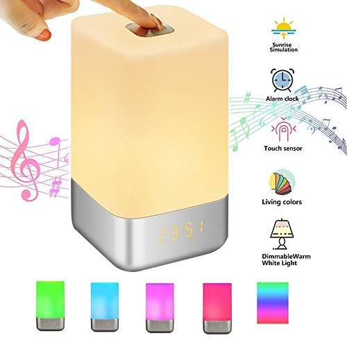 Wake-Up Light,SOLMORE Lampada Touch Lampada da Comodini Simulazione Alba e 5 Suoni Naturali Multicolore Luce notturna Controlli Touch e Caricatore USB