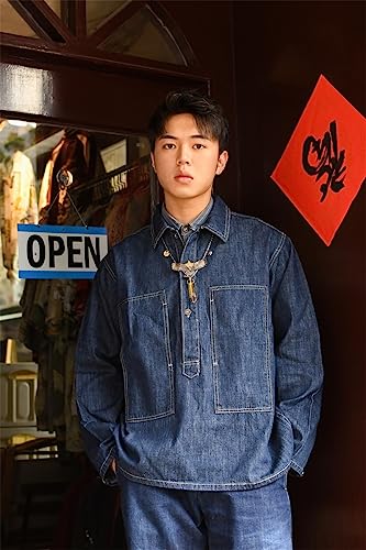 1920s Vintage US Army Spring Lightweight Work Uniforms Loose Blue Denim Pullover Shirt Jacket4