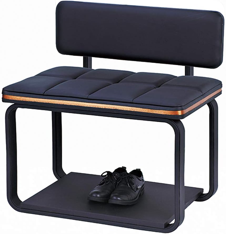 VINN DUNN LUXIUS Faux Leather Luggage Stand BLACK | Bedroom Storage Trunk with Shoe Storage Shelf BLACK
