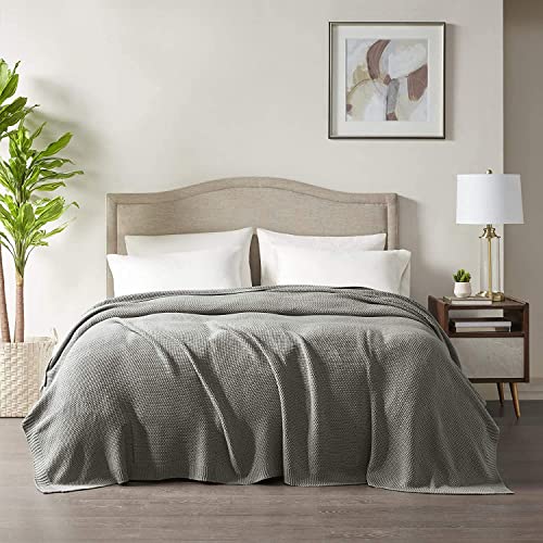 Image of INK+IVY Bree Knit Throw Blanket for Bed, Sofa, and Couch, Lightweight, Breathable, Soft & Cozy Summer Blanket, King (108 in x 90 in), Charcoal