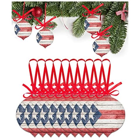 2022 Christmas Ornament National Puerto Rican,Leaf Shaped Plaque Acrylic Hanging Accessories,Puerto Rico Flag on Rustic Wood Plank Xmas Tree Decorations for Home Holiday Party Decor Cover
