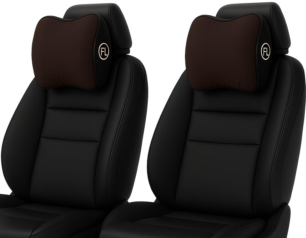 Velvet Car Neck Rest Pillows-Fiber Filled Pillow Set for Cars (Black and Brown,Pack of 2)