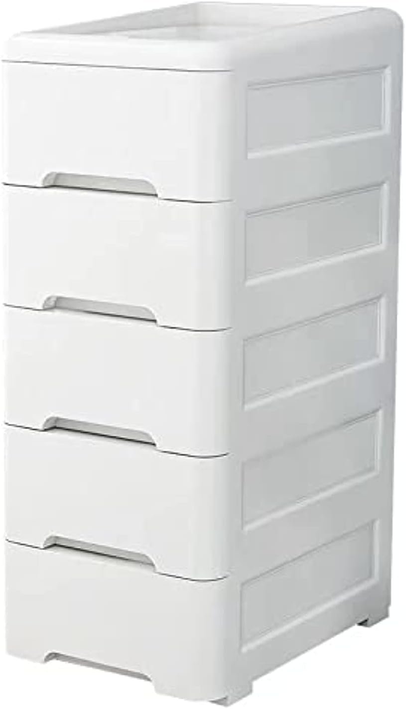 – Plastic Storage Box Drawer Organizer Rolling Cart Storage Cabinet Containers with Wheels 36CM White