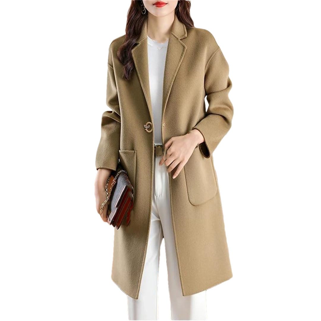 Damen-Mantel, doppelseitig, Kaschmir, lang, für Herbst und Winter, doppelseitig, locker, Wollmantel, Matcha-Farbe, Größe S, Matcha-Farbe, S