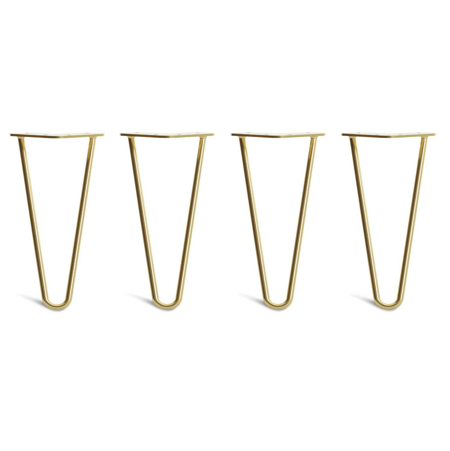 [HLC] 4 x Hairpin Table Legs – Superior Double Weld Steel Construction With Screws, Build Guide & Protector Feet Worth £8 Included! – 10mm Steel [10"/25cm,Brass]